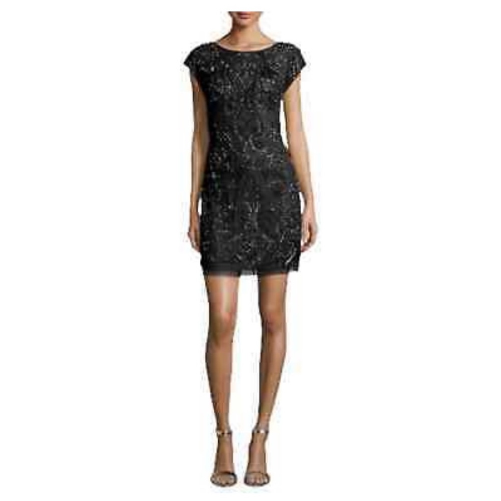 Black sequins embroidered cocktail dress, size 4, knee lenth.